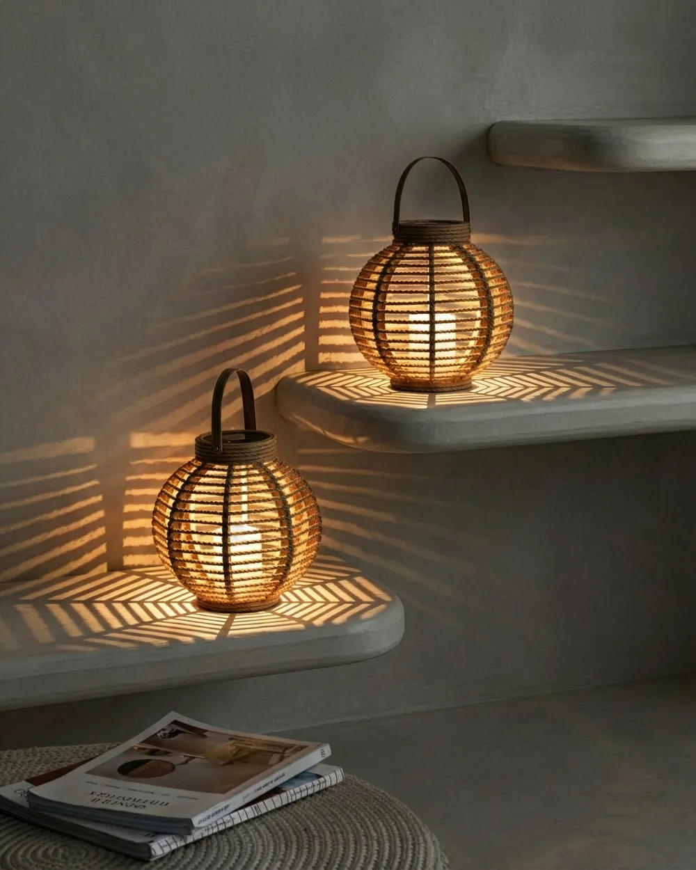 Solarbetriebene Laternen 2er-Set SEBU 30 cm Naturfarben