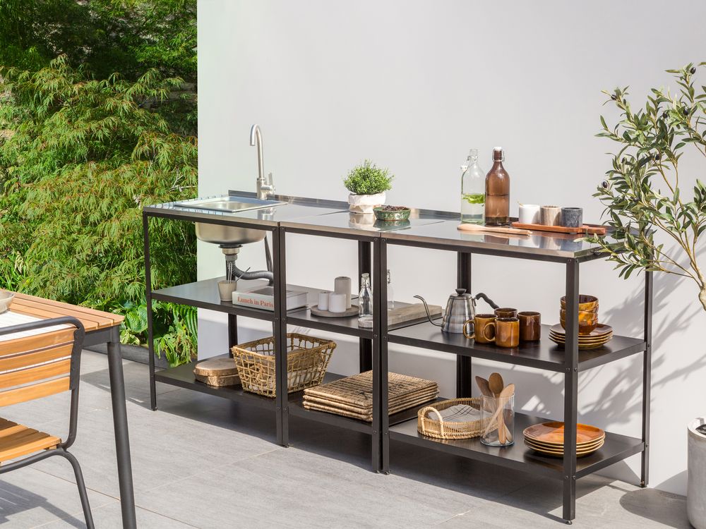 3 Piece Outdoor Kitchen Set with Sink VILAMA Black Metal