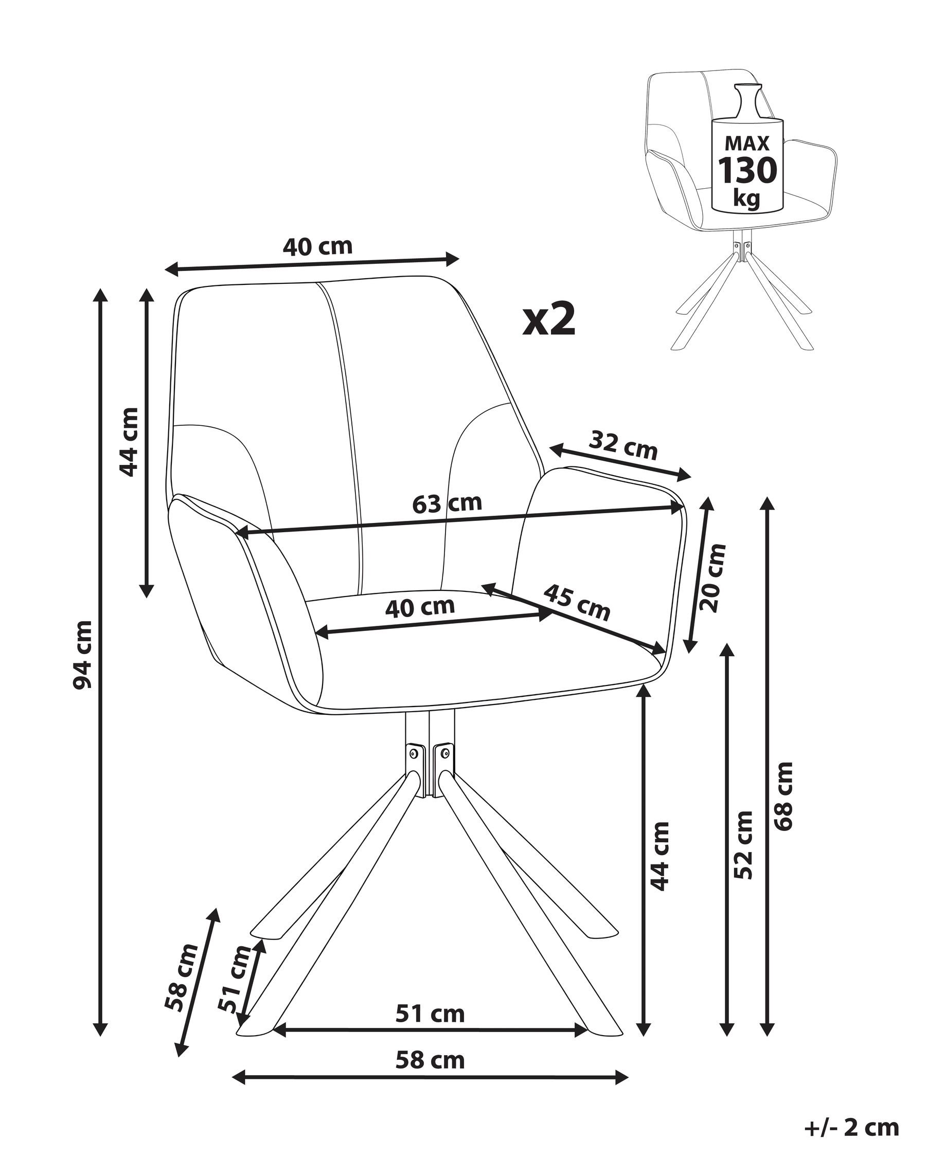 Esszimmerstuhl 2er Set drehbar WARNER Kunstwildleder Braun_1078109