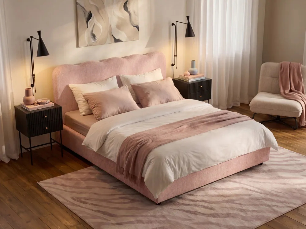 Bett mit Stauraum NANTERRE Stoff Pastellrosa 160 x 200 cm