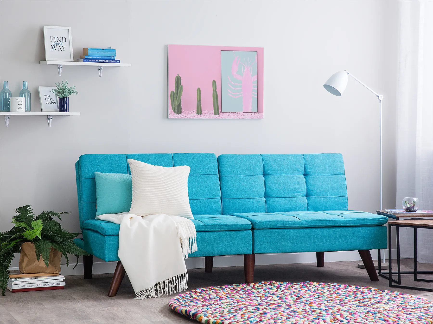 Sofa Bed 3 Seater RONNE Fabric Turquoise_672368
