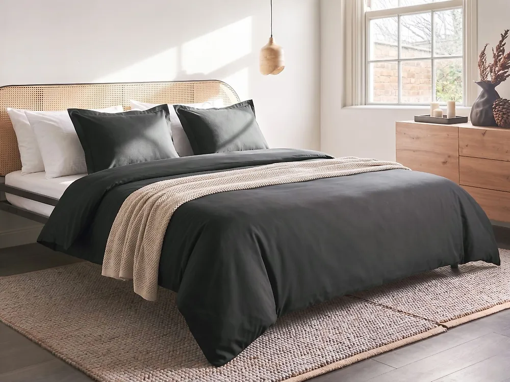 Duvet Cover Set PARKROSE 200 x 200 cm Sateen Cotton Black_1174600