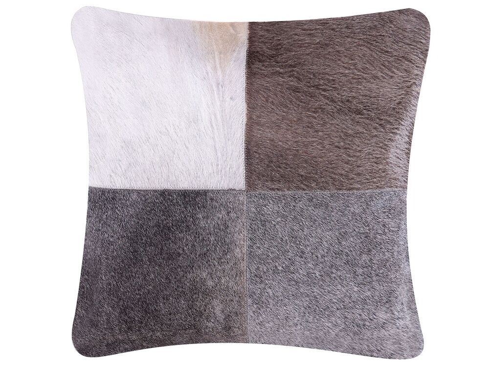 Dekokissen NELLAD 45 x 45 cm Echtleder Grau Patchwork