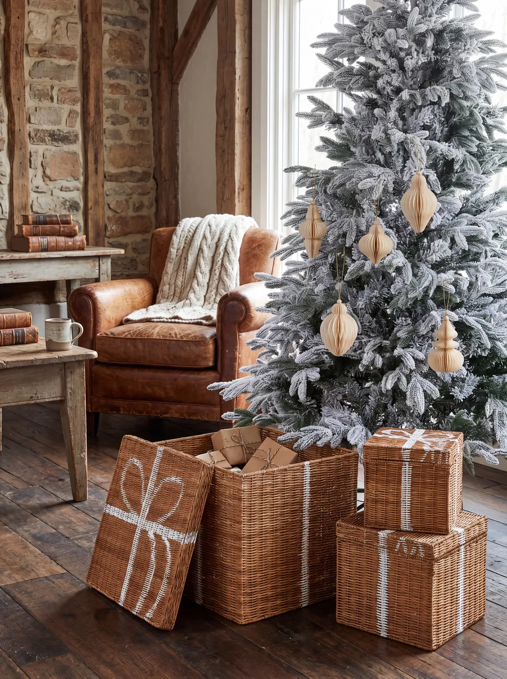 Aufbewahrungskorb 3er Set Weihnachtsgeschenke CADEAU Rattan Naturfarben