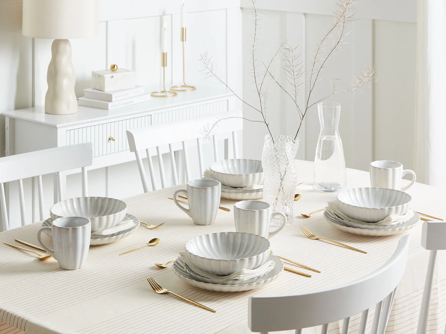 Set of 4 Dinner Plates NETTLE Stoneware White_957421