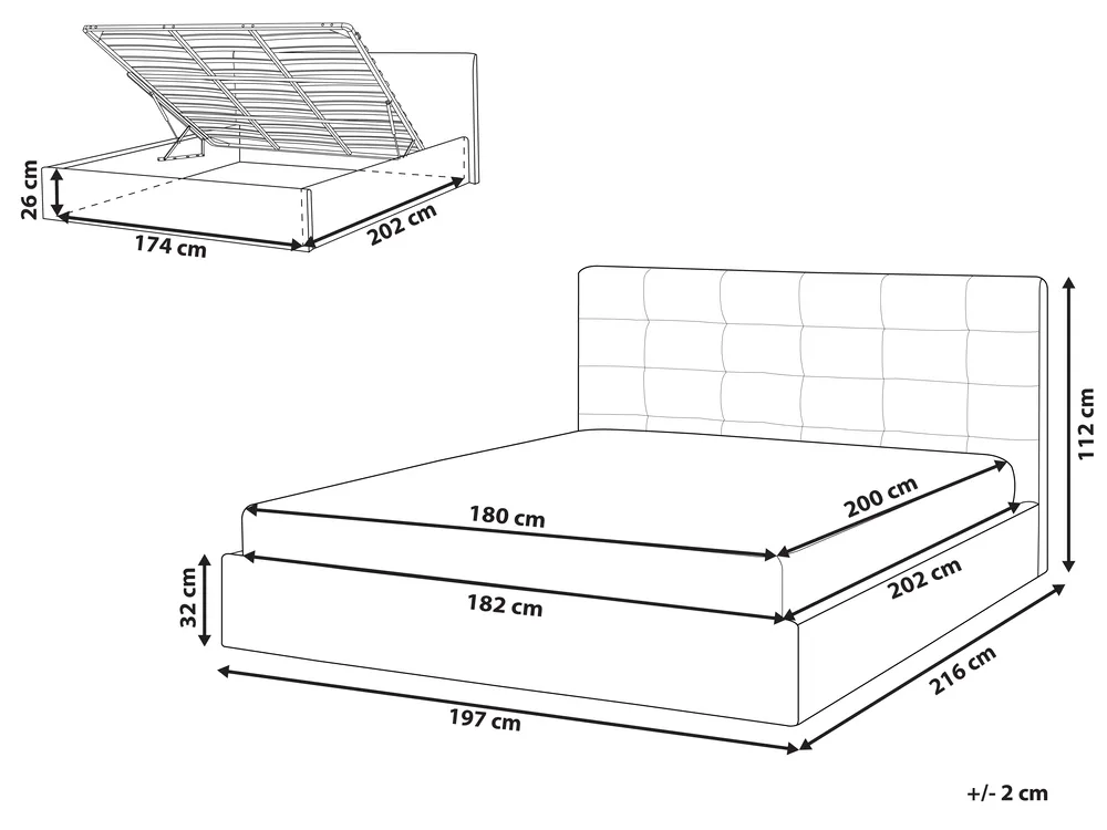 Bett mit Stauraum LORIENT Stoff Grau 180 x 200 cm_827063