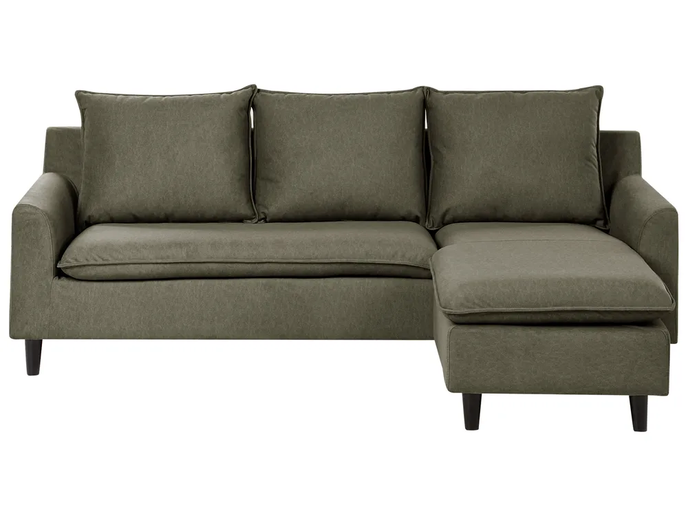 Corner Sofa 3 Seater ELVENES Velvet Dark Green Left Hand