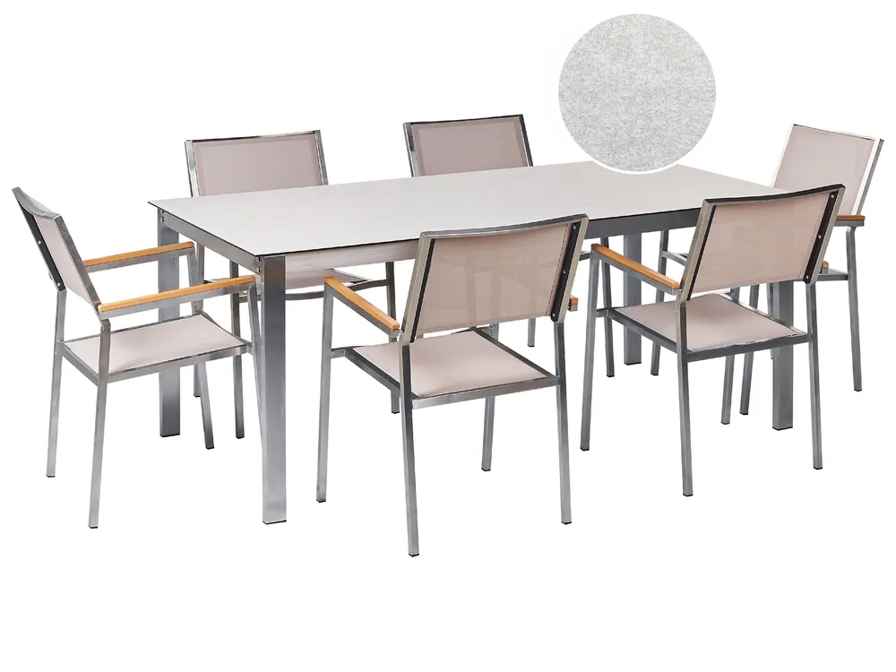 Gartenmöbel Set 6-Sitzer COSOLETO/GROSSETO Sicherheitsglas Marmor Optik Weiß / Beige