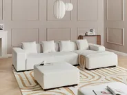 Ecksofa 4-Sitzer LUNGO mit Ottomane Bouclé Weiß linksseitig_962373