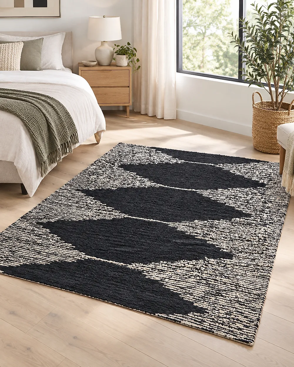 Teppich BATHINDA Schwarz / Weiß 160 x 230 cm Baumwolle