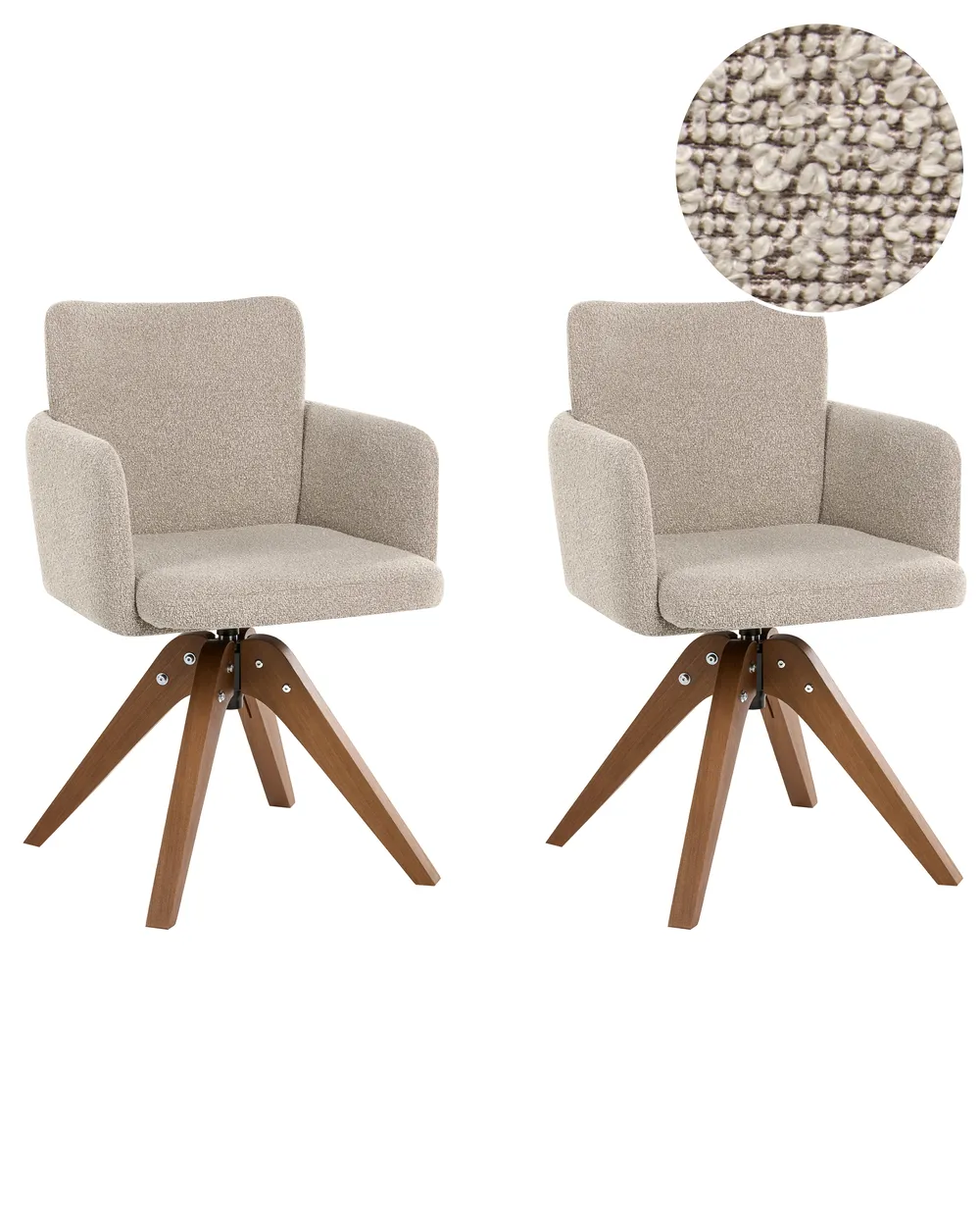 Esszimmerstuhl 2er Set drehbar EVELYN Bouclé Beige