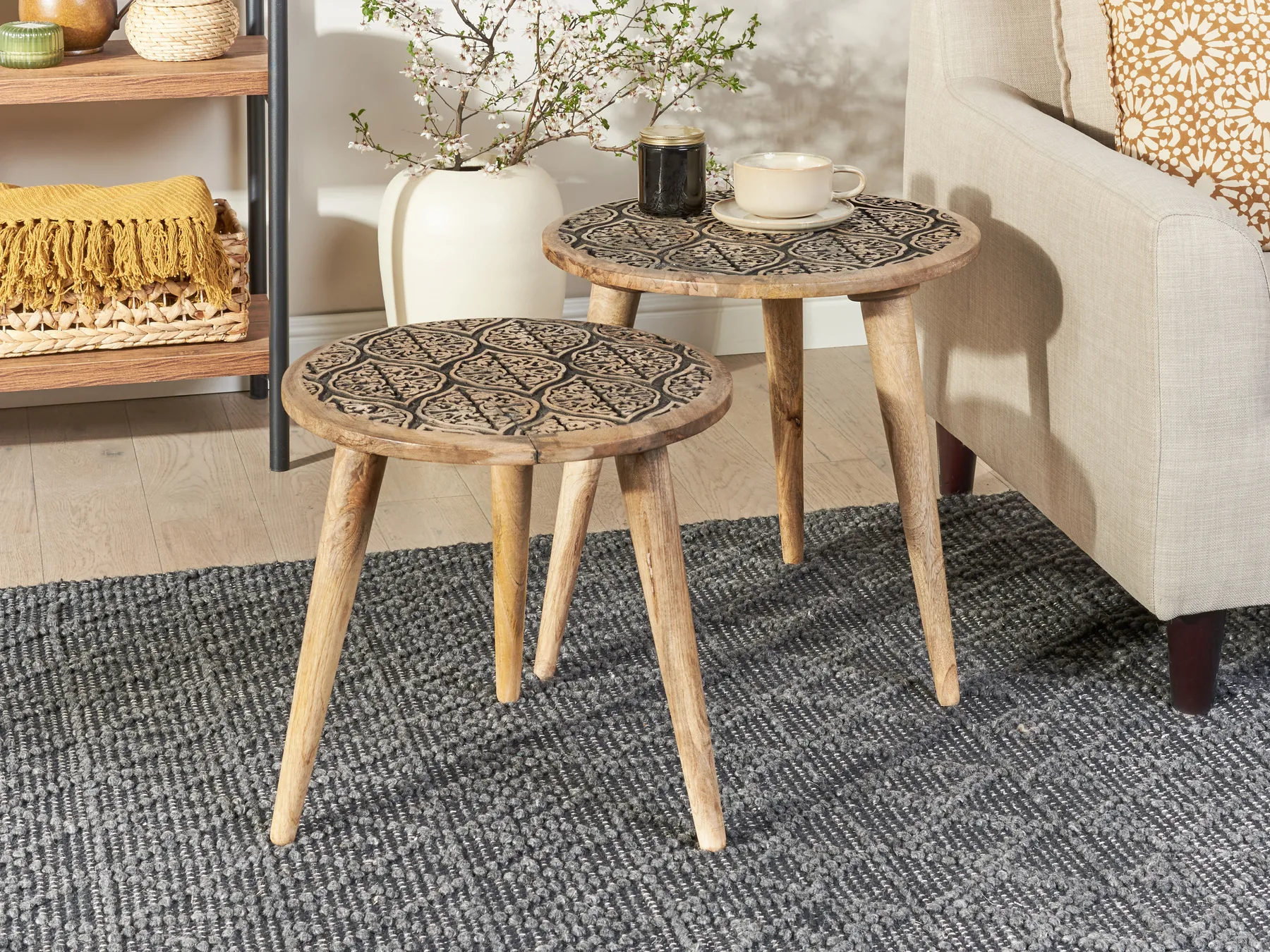 Set of 2 Side Tables SHARMA Mango Wood Brown/ Black_857342