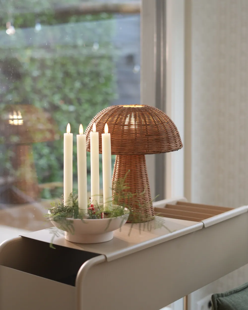 Tischlampe Pilz ALERO Rattan Naturfarben_1035835