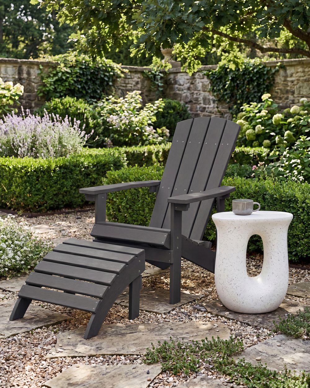 Garden Chair ADIRONDACK with Footstool Dark Grey