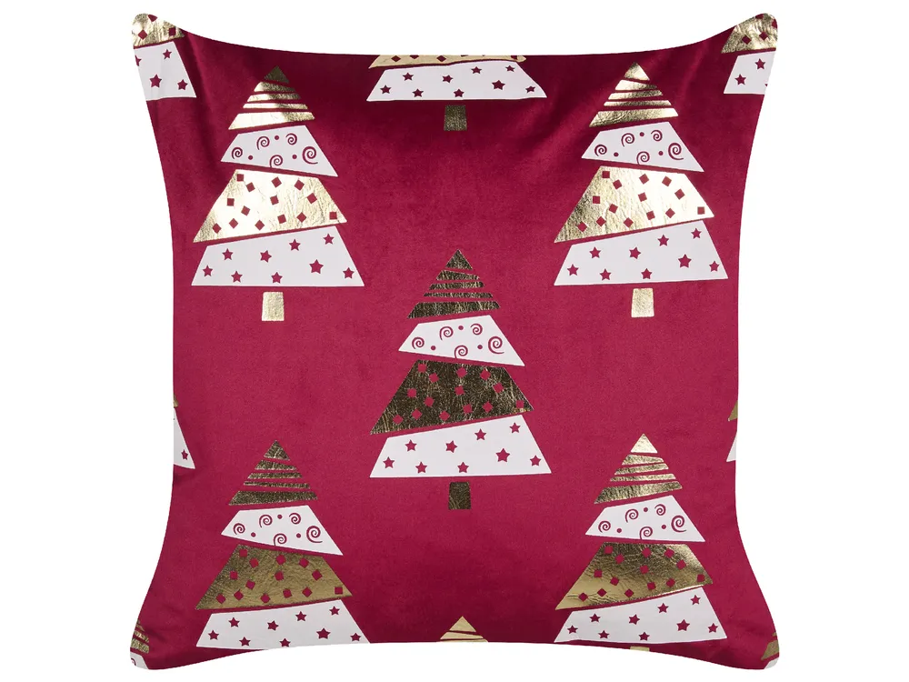 Dekokissen 2er Set GOLDSPRUCE 45 x 45 cm Samtstoff Rot Weihnachtsmotiv_879392