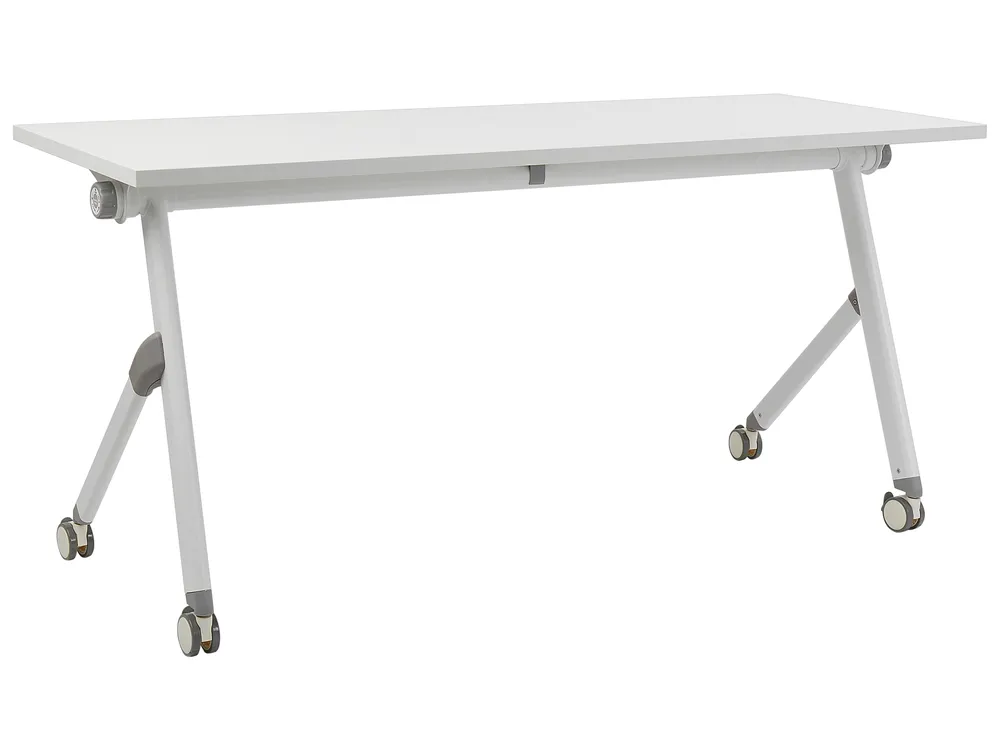 Zusammenklappbarer Schreibtisch BENDI 160 cm 60 cm mit Rädern Weiß