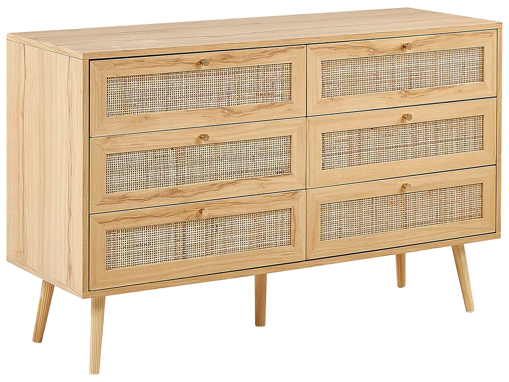 Kommode mit 6 Schubladen PEROTE Rattan Hellbraun