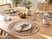 12 Piece Placemats and Coasters Set RIBBERY Jute Natural_1185382