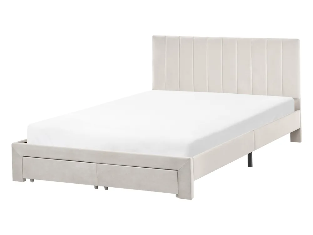 Krevet s ladicama LONZAC Samet Krem bijela 140 x 200 cm_1014767