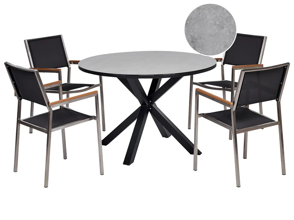 Gartenmöbel Set 4-Sitzer MALETTO/GROSSETO Metall Marmor Optik Grau / Schwarz