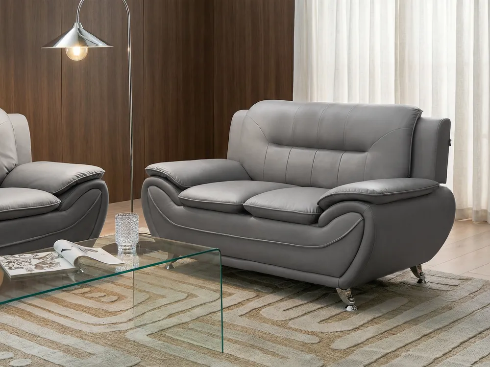Living Room Set 6 Seater LEIRA Faux Leather Grey_1058666