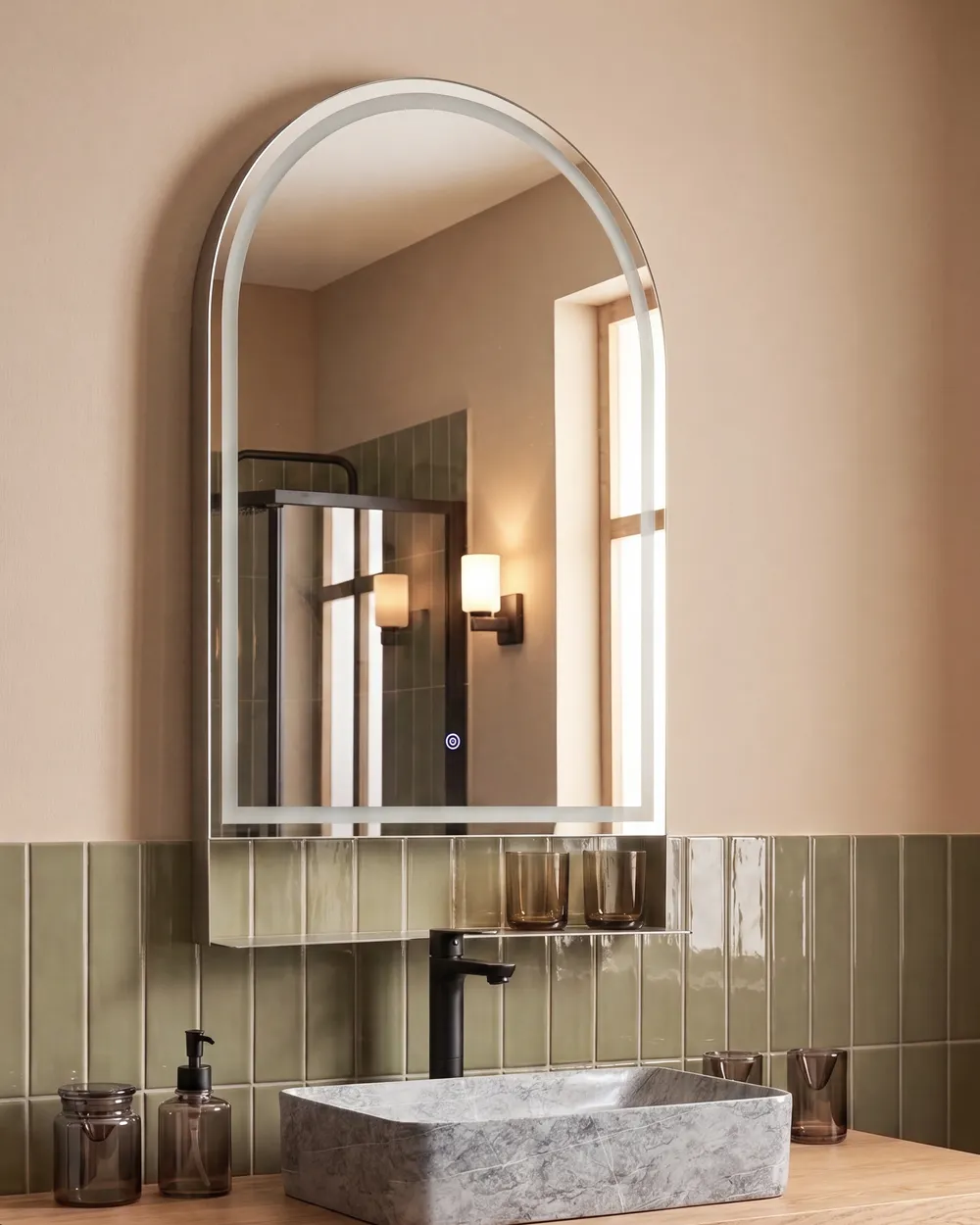 LED-Badezimmer-Spiegel VALOUZE 61 cm 100 cm mit Ablage Silber_1109487