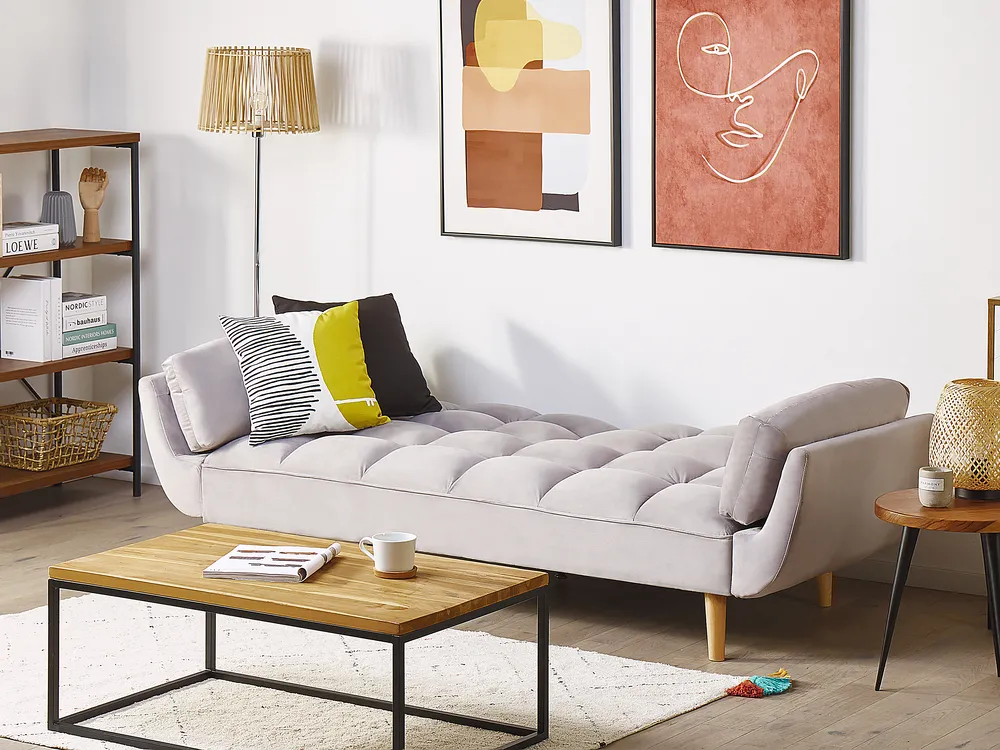 Schlafsofa 3-Sitzer ASBY Samtstoff Hellgrau_788063