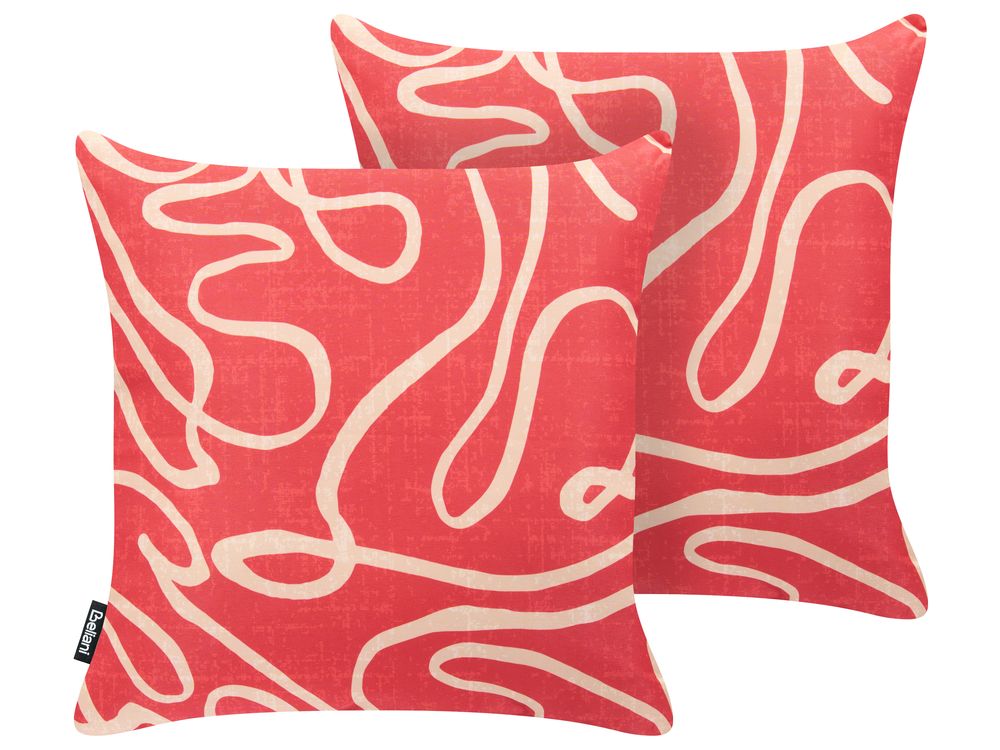 Set of 2 Outdoor Cushions KERRIA Abstract Pattern 45 x 45 cm Red