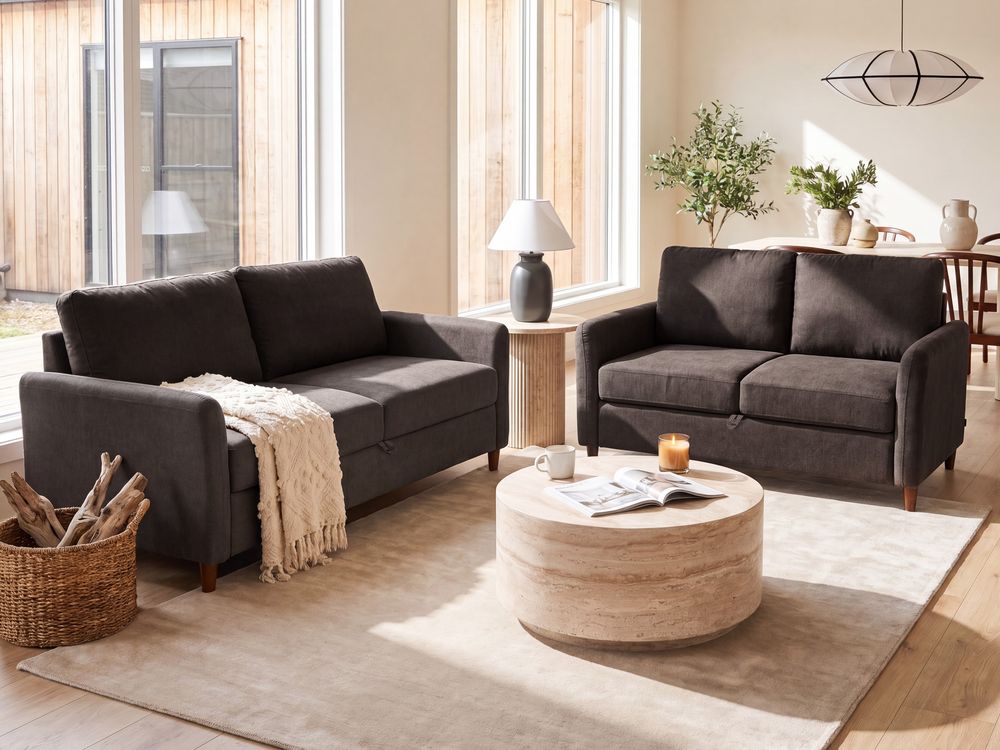 Living Room Set 5 Seater MARE Fabric Dark Brown