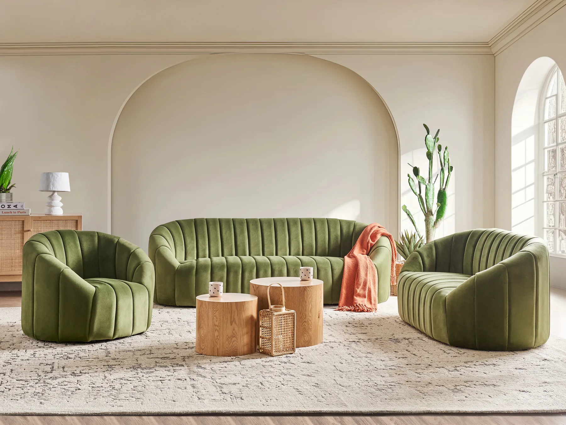 Living Room Set 6 Seater MALUNG Velvet Dark Green_884215