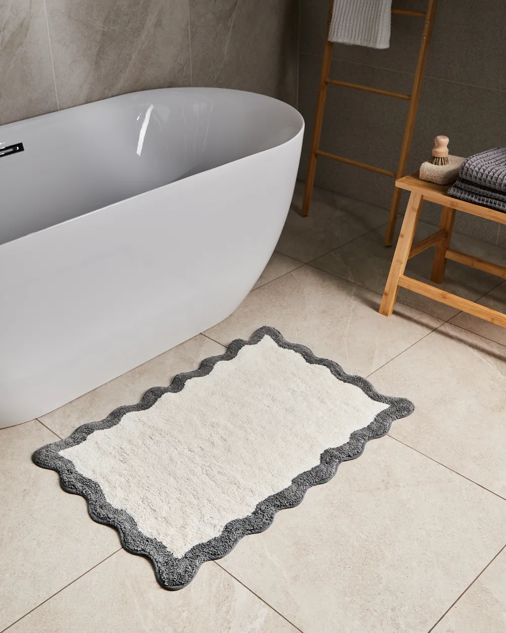Badematte NANGAL Grau / Beige 60 x 90 cm Baumwolle