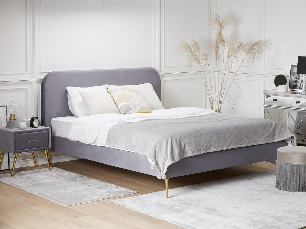 Lit avec sommier Velours FLAYAT 160 x 200 cm Gris