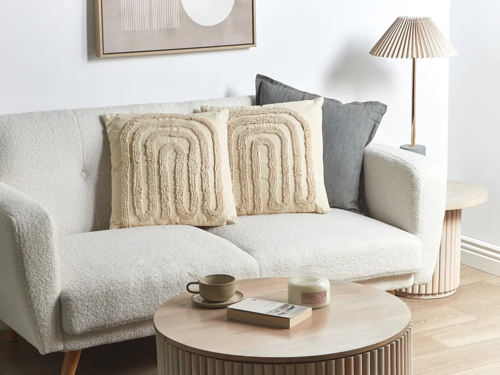 Dekokissen 2er Set TATSOI 45 x 45 cm Baumwolle Beige Geometrisches Muster