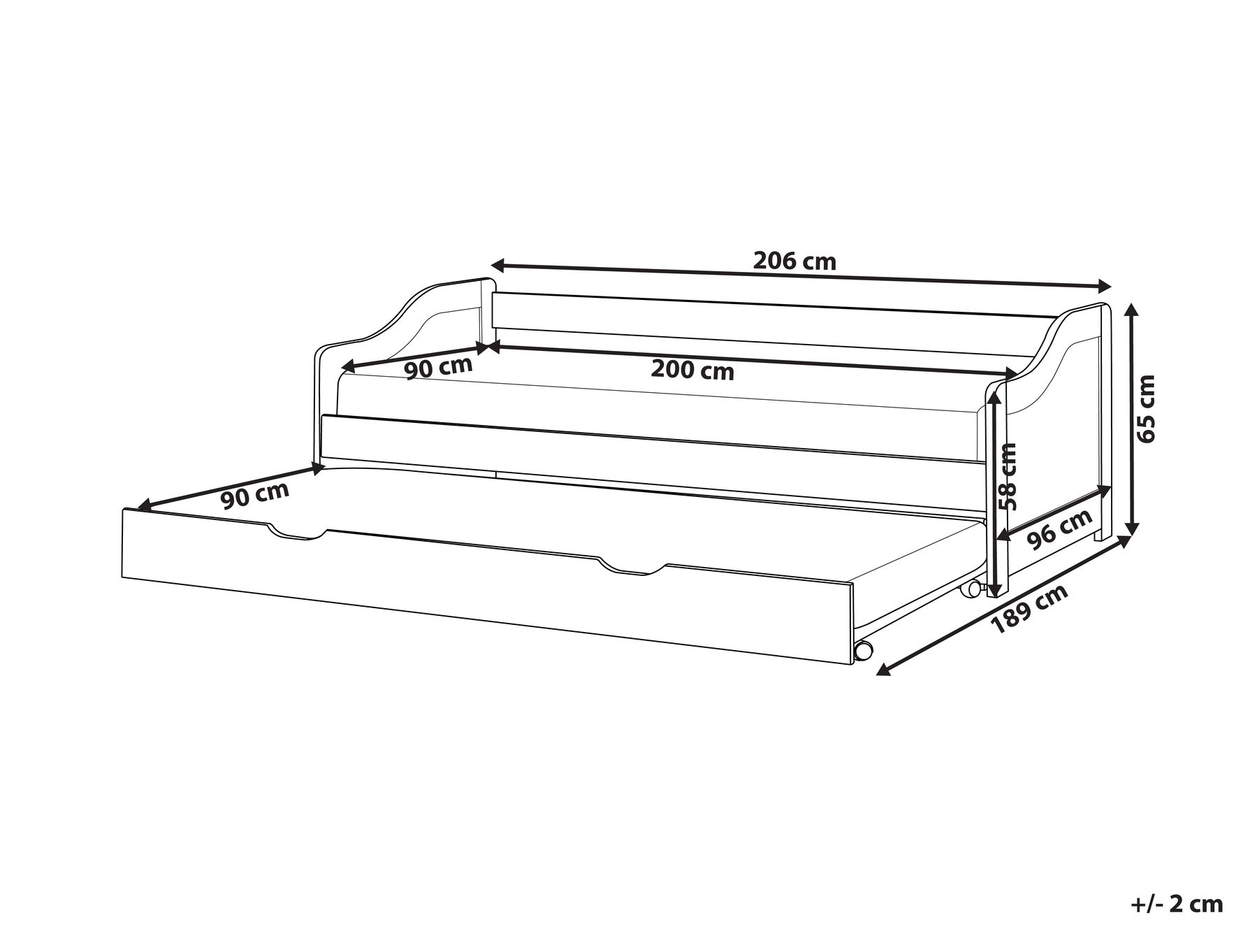 Ausziehbett Kiefernholz LUNERAY 90 x 200 cm Hellbraun_936376