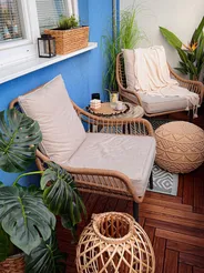 Bistro Set inkl. Kissen LAURETO Polyrattan Naturfarben_828712