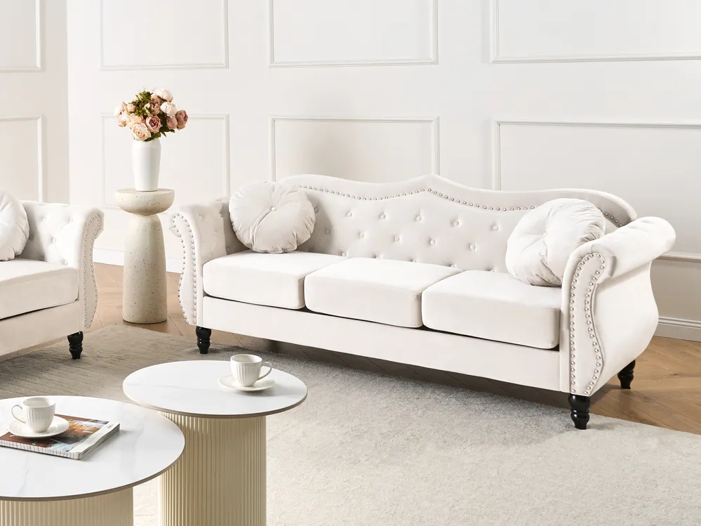 Sofa 3-Sitzer SKIEN Samtstoff Hellbeige