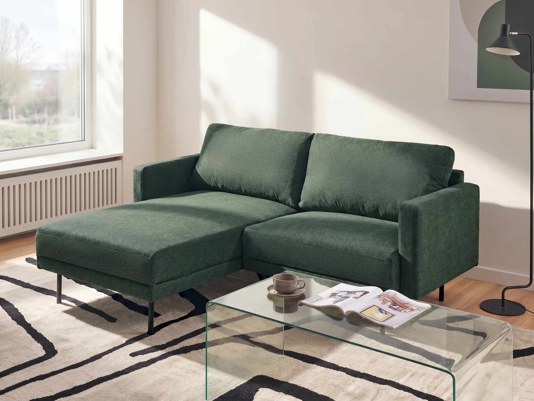 Ecksofa 2-Sitzer BREDA Stoff Grün rechtsseitig_876137