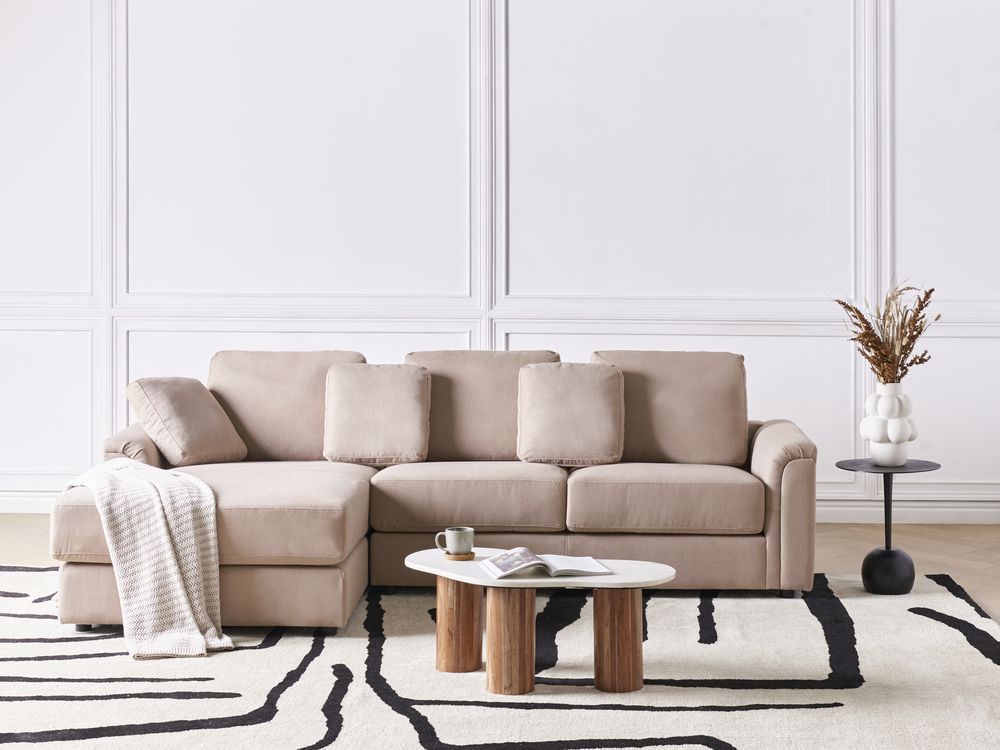 Corner Sofa 4 Seater KOHLO Fabric Taupe Right Hand