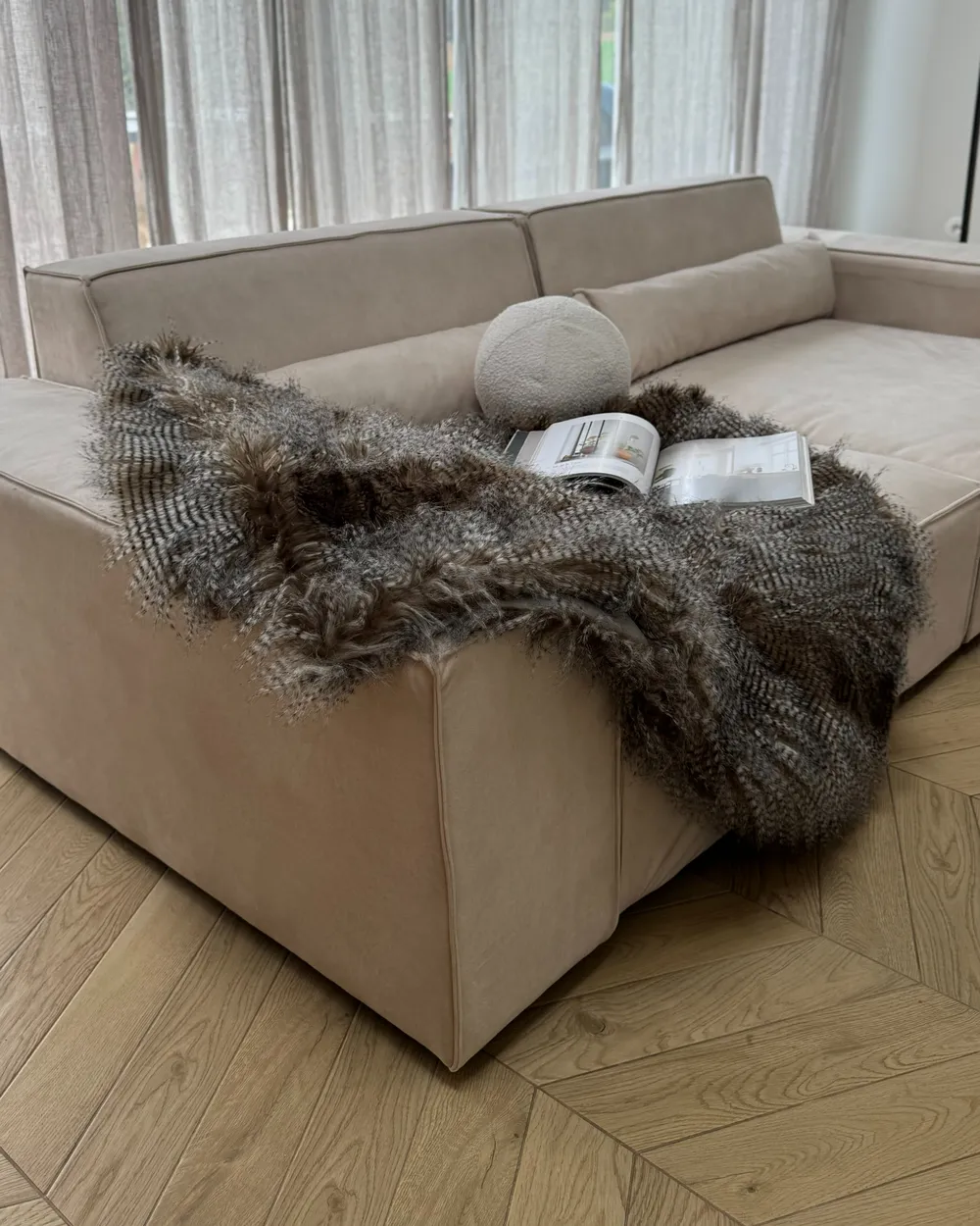 Modular Sofa 2 Seater HELLNAR Velvet Light Beige_983737