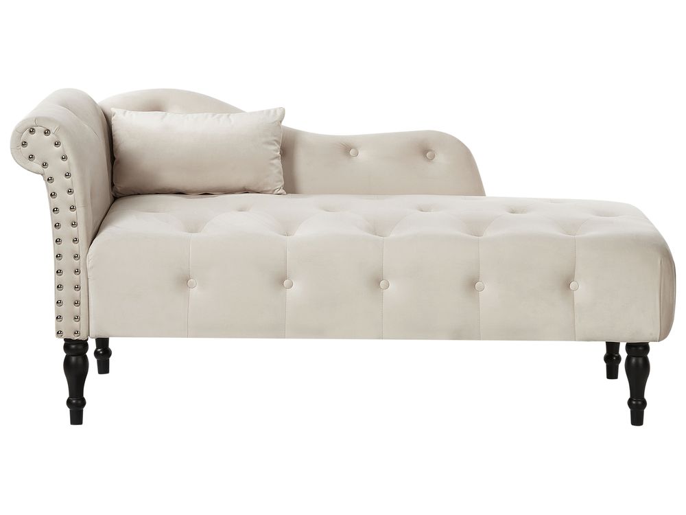 Linkszijdige chaise longue IVRY Fluweel Lichtbeige