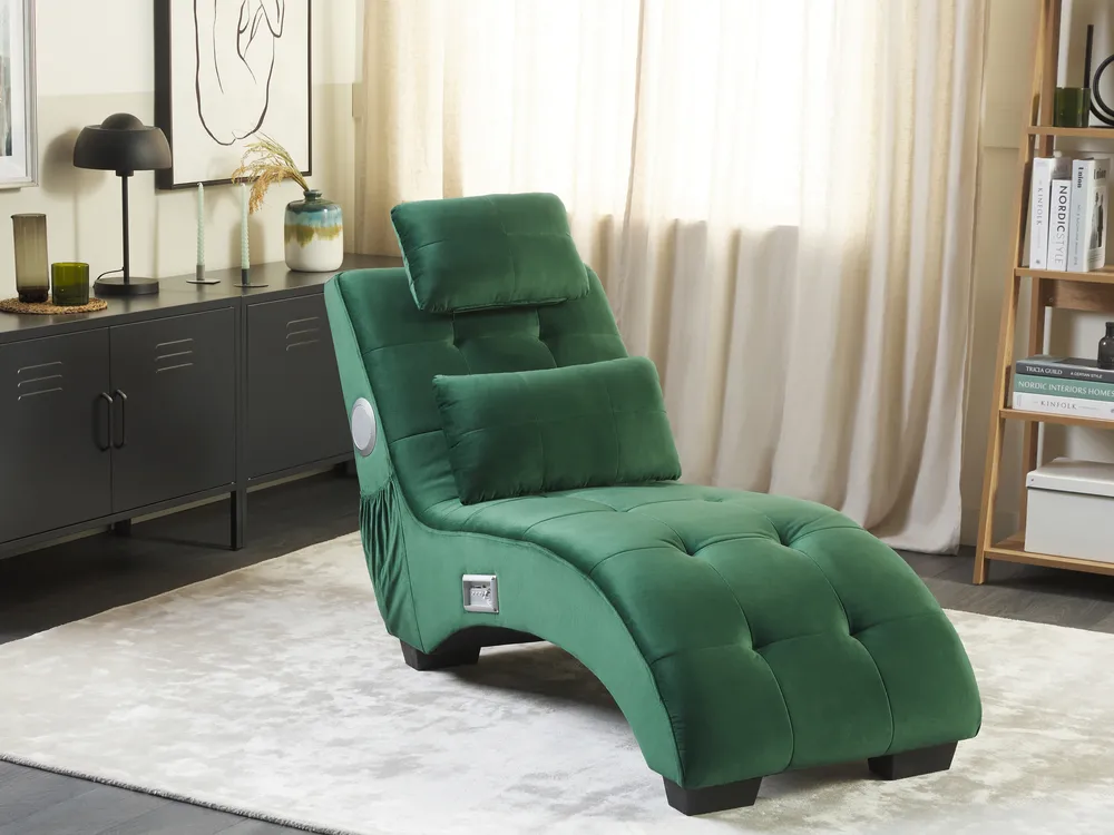Chaise Longue SIMORRE with Built-In Bluetooth Speaker Velvet Emerald Green