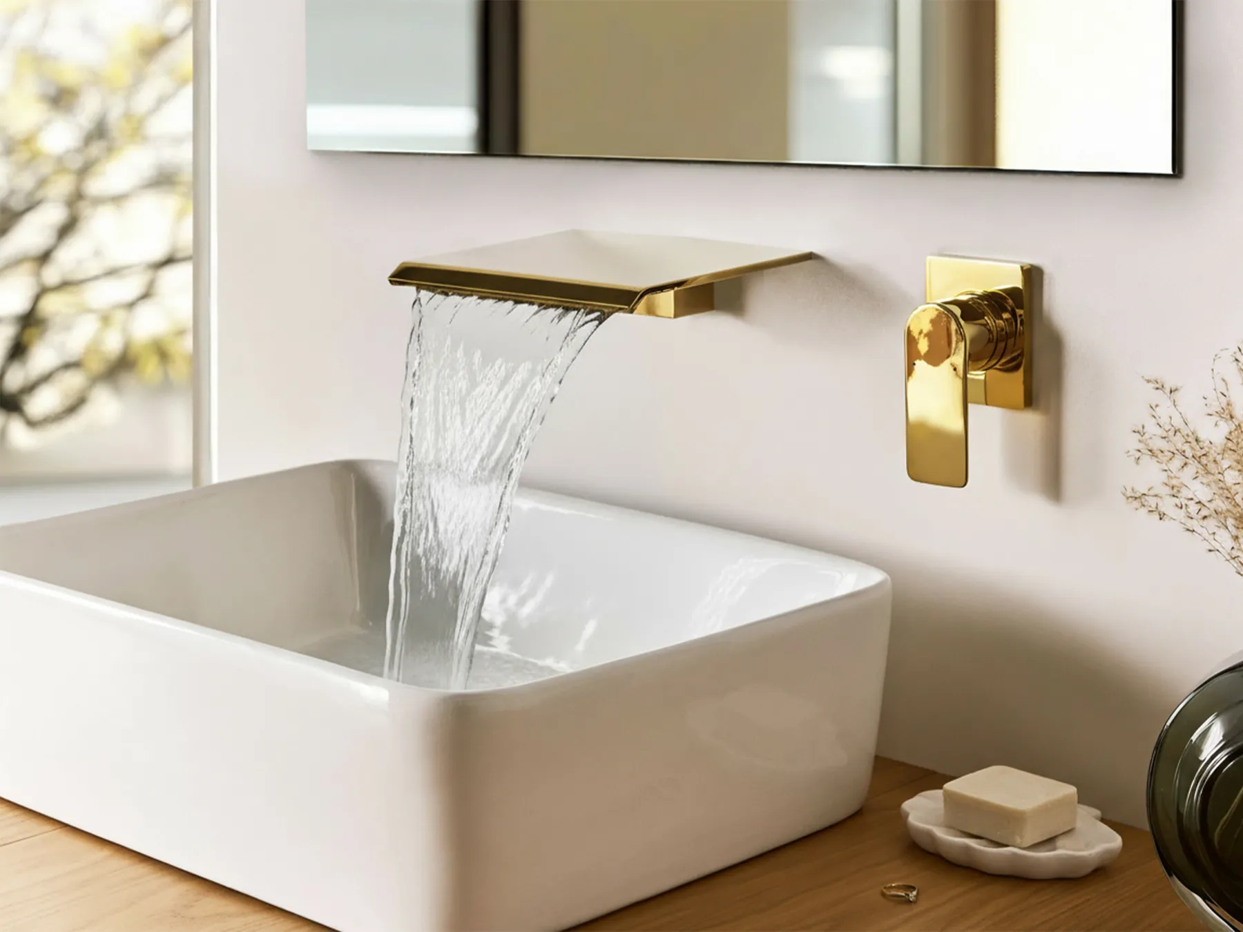Wandmontierte Waschtischarmatur APONWAO Messing Gold_986793