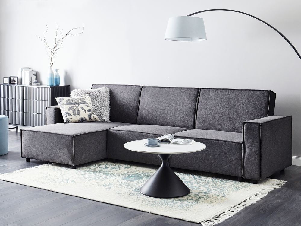 Ugaona sofa na razvlačenje 3-znamenkasti ROMEDAL II Tkanina Grafitno sivi desnoruki
