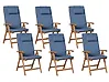Set mit 6 Stühlen und Sitzkissen JAVA PREMIUM Akazienholz Blau