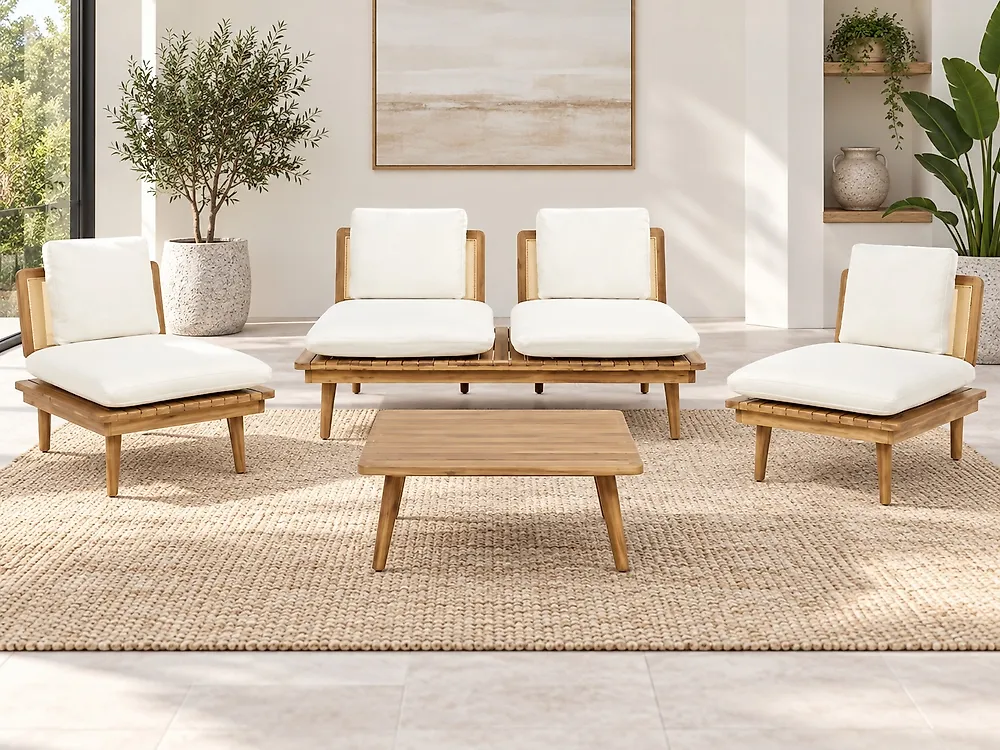 Garden Lounge Set with Table 4 Seater ACCADIA Certified Acacia Wood Light Beige_1183625