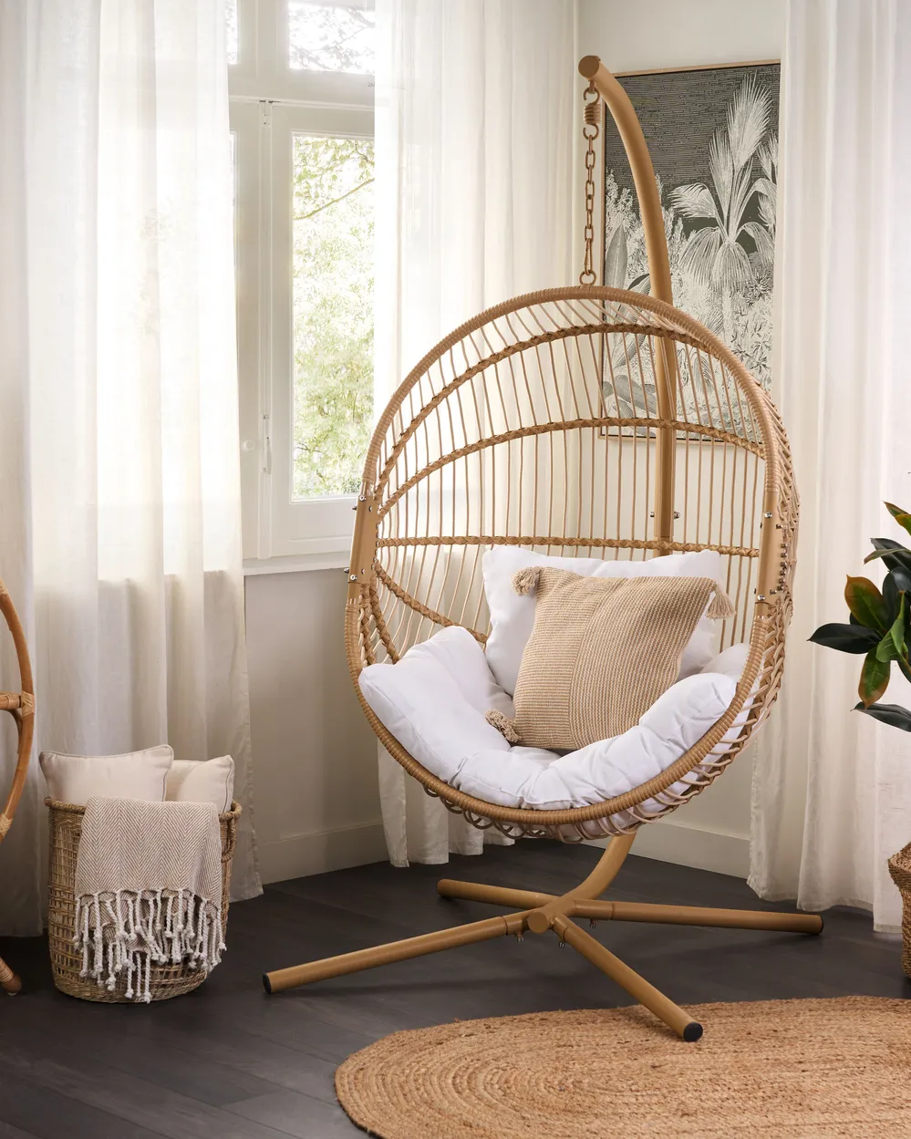 Hanging Chair with Stand ACRI PE Rattan Beige_842593