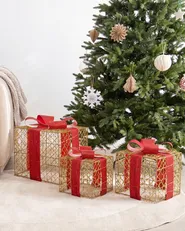 Weihnachtsdekoration 3er Set LED LYSEREN 20/25/30 cm Weihnachtsgeschenke Gold_1025105