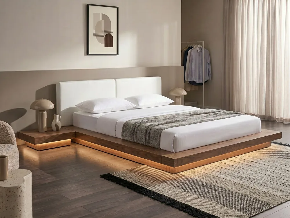 Bett mit LED ZEN 180 x 200 cm Braune Esche