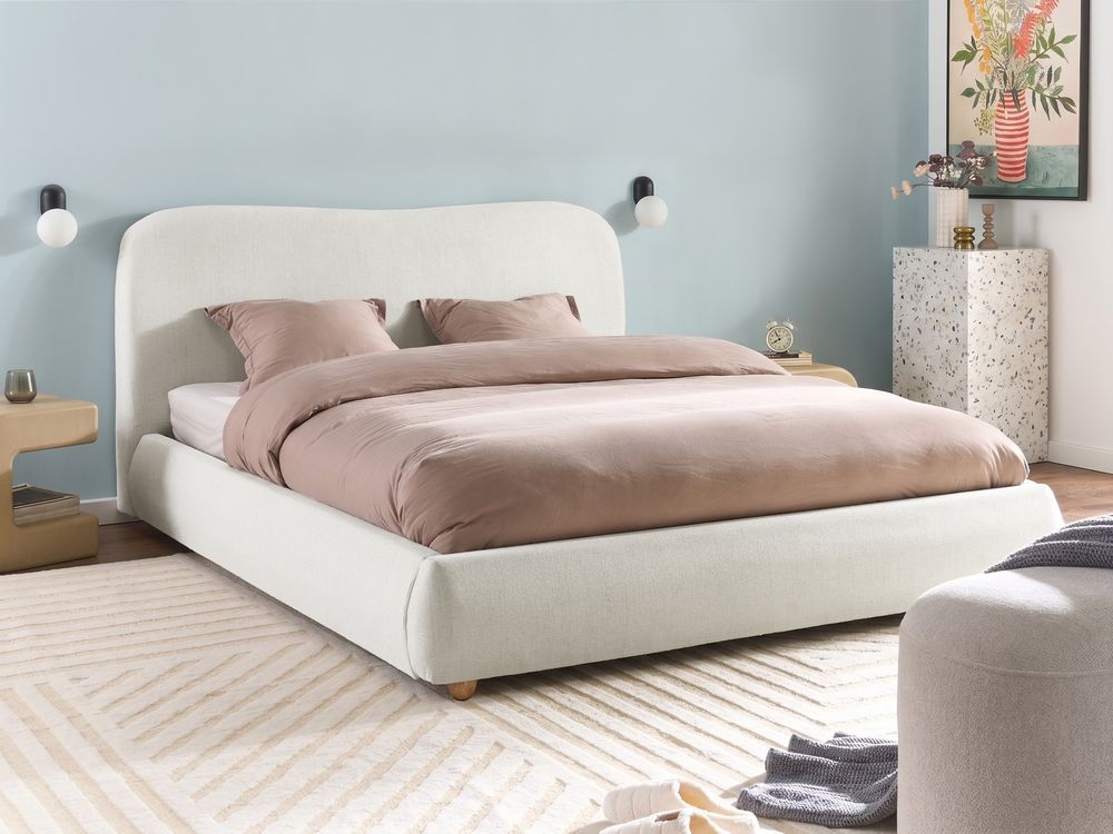 Bed met opbergruimte BLAGNAC Stof Gebroken wit 160 x 200 cm
