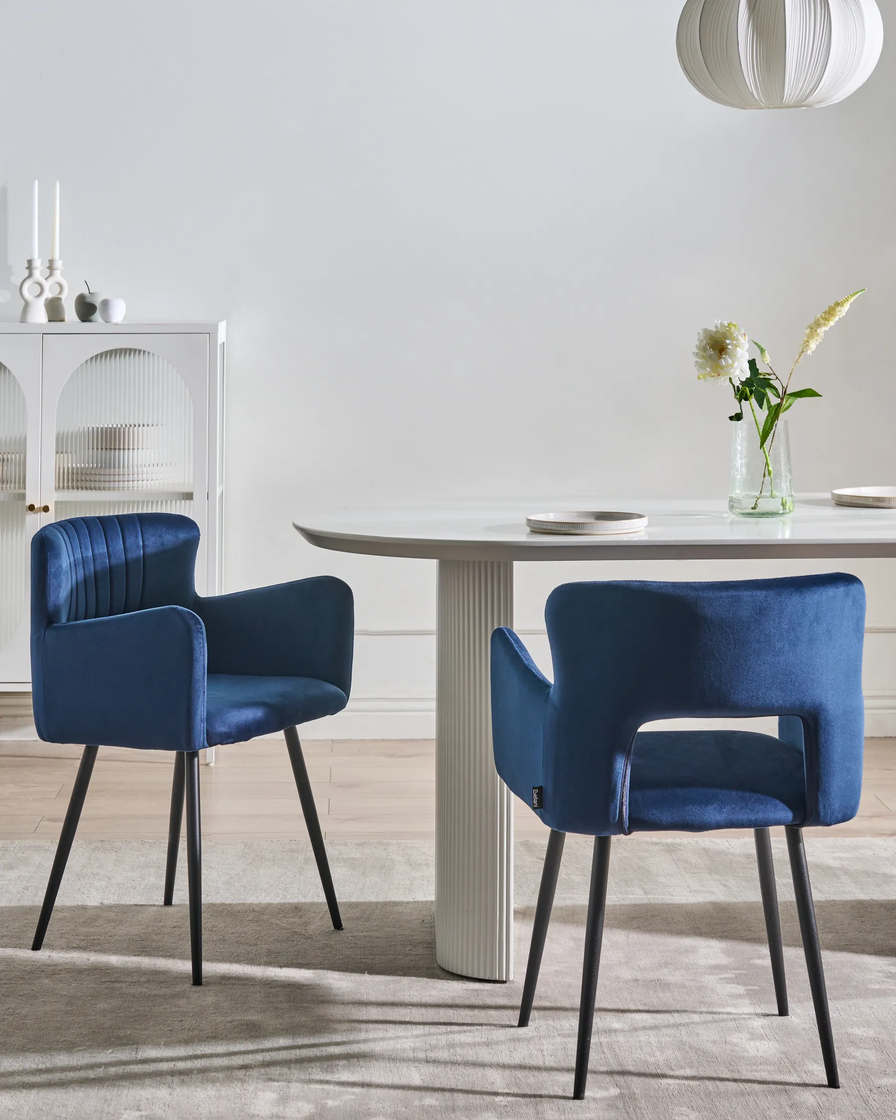 Set of 2 Dining Chairs SANILAC Velvet Navy Blue_1051704